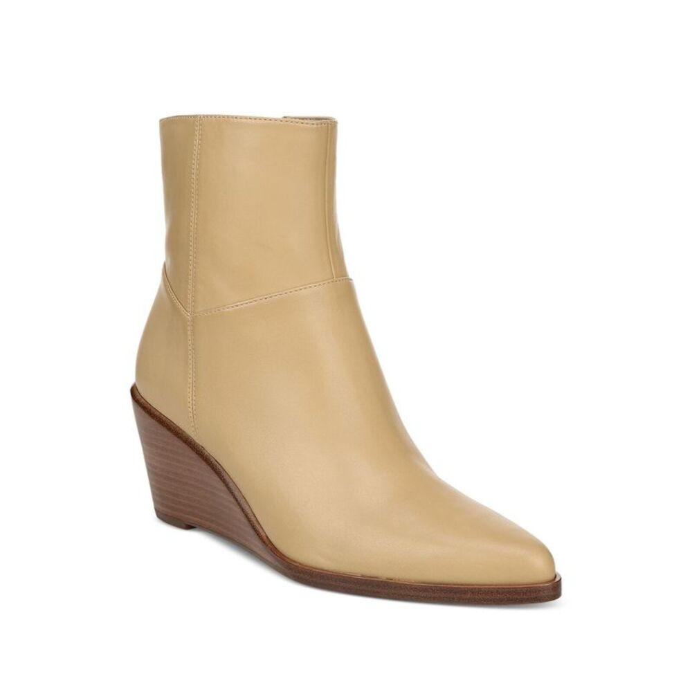 VINCE. Womens Beige Comfort Mavis Almond Toe Wedge Zip-Up Leather Booties 12 M